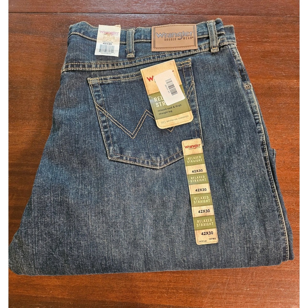 Wrangler Relaxed Straight Jeans Women 42x30 Blue Rugged Wear 1031000UN